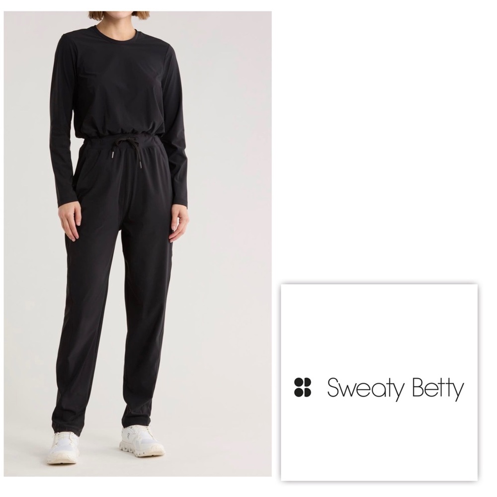 NWT $168 Sweaty Betty London Black Women's M (8) Explorer Long Sleeve Jumpsuit